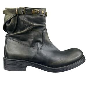 Divine Follie Women's Green Black Leather Combat Boot Size 41 US 10/10.5